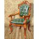 Hand Carved Antique Wooden Throne Chair Vintage Accent Oak Fabric Dining Chairs