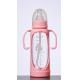 240ml high quality anti-slip clear glass baby feeding bottle with sleeve and handle,automa