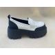 Black White Thick Sole Loafers Womens British Style Thick Soled Leather Loafers