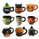 Custom Ceramic Hand-painted Halloween Coffee Mug Creative 3D Embossed Cat Pumpkin Ghost Skull Witch Monster Mugs