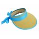 Straw Wide Brim Sun Visor Hat With Turquoise UPF Canvas Paper Braid / Metal Ring Closure