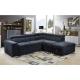 European new arrival dark blue single futon with storage 2seater+chaise chenille fabric shaped sleeper sofa bed sofa cum