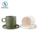 Scratch Resistant 200ml White Green Porcelain Coffee Mugs With Saucer
