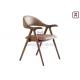 Ash Wood Brown Leather Dining Chair With Armrests