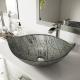Leaf Shaped Large Oval Vessel Sink Tempered Glass Gray Countertop