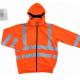 Hooded High Visibility Winter Coat , Reflective Tape Jacket For Workman