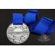 Championship Finisher Sports Marathon Events Metal Award Medals Die Casting With Blue Ribbon