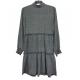 Long Sleeve Grey Color Large Size Ladies Dresses Crew Collar Pleated Knitting Fabric