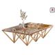 Indoor Tempered Glass Top Stainless Steel Coffee Table With Triangle Geometrical Base