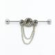 Clear Crystal Industrial Piercing Dangle Jewelry 14G 38mm Silver Color