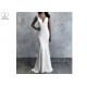 Long Fishtail Wedding Gown Pure White Sleeveless Deep V Neck Backless Style