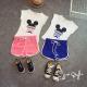 2016 Fashion Girl Kid's Mickey Pattern T-shirt +Cute Colorful Sport Shorts Pants 2 PCS