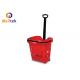 52L Supermarket Shopping Basket , Rolling Pull Along Shopping Basket With Two Wheels