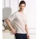 Casual Style Hemp Cotton Clothing Stripped T Shirt Autumn Spring Fitted