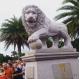 G606 pink granite western style lion sculpture