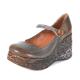 S132 Retro ethnic style gradient color leather platform wedge heel women's shoes