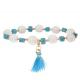 Faceted Crystal Beads Blue Tassel Stretchy Bracelet Stackable Handmade Dainty