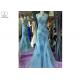 Blue Mermaid Style Prom Dress , High Collar Evening Gown Open Back Tulle Bottom