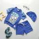 Carton Picture Boys Swimwear Sets Nylon Split Boys Swimming Suit With Hat UPF50++