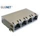 4 Ports Ganged Lan Cable Connector , POE+ Ethernet Connector RJ45 With LED