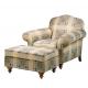 Modern Comfortable Tartan Fabric Leisure Chair Ottoman Wood Frame