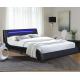 Black Faux Leather Pu Led Upholstered Bed Frame With Adjustable Headboard