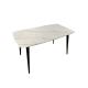 White Marble Dining Table With Angled And Black Powder Coated Steel Legs