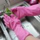 Pink  Kitchen Washing Gloves , Rubber Dishwashing Gloves For Cleaning Vegetables