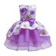 Hot Sale Toon Purple Girl Dress Bow Belt Printed Mesh Gown Princess Dress Tutu Dresses Invisible Zipper Disfraces Vestid