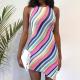 Colorful Stripe Irregular Strapless Summer Dress 70% Cotton 30% Polyester