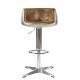 Vintage Fabric Brown Leather Counter Adjustable Height Stools With Alluminium Back