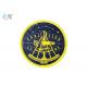 Woven Logo Polyester Fabric Patch , Round Shape Merrowed Edge Patch Paper Coated Back