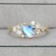 14K Yellow Gold Bridal Antique Promise Anniversary Gift for Women Pear Shaped Moonstone Engagement Ring