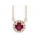 14K Gold Natural Ruby Pendant Necklace Round Cut With 0.6ct 5mm Halo Stones