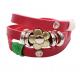 Triple wrap red leather bracelets brass flower charm