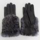 Rabbit Fur Back Full Finger Women Leather Gloves Sheepskin Wool Lined