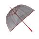 Dome Shape Red Edges Clear Plastic See Through Umbrellas With Self Metal Top