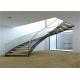 Solid Wood Tread Curved Wood Stairs Stainless Steel Inside / Outside