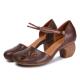 S291 Manufacturers Pure Color Simple And Versatile Fashion Leather High Heels Retro Ethnic Style Handmade Hollow Women'S