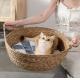 Natural Handmade Braided Cattail Bamboo Cat Bed With Soft Cushion