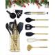 Black & Gold Kitchen Utensils With Metal Gold Utensil Holder 17PC Gold Cooking