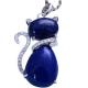 Sterling Silver Lapis Lazuli Cat  Shape Women Pendant Necklace (048817W)