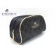 Round Corner Design Fabric Makeup Bag Black Zipper With Gold Leather Head