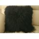 Mongolian fur pillow TIBETAN MONGOLIAN SHEEPSKIN FUR CUSHION BLACK - 45cm