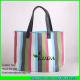 LUDA vetical striped summer big szie paper straw beach bags with leather handles