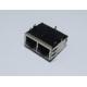 Dual Port Tab Up RJ45 10 Pin Ethernet Connector With Internal Magnetics Shielded Insert Plate