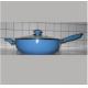 Blue 28cm Nonstick Induction Cookware Wok Pan With Lid