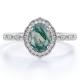 Prong Halo Oval Cut Milky White Dendritic Green  Agate  And Moissanite Miligreen  Antique Design  Engagement Ring