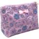 Purple Flower Pattern Large Zipper Makeup Bag Lace Cloth Embroidery OEM