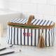 Personalized White and Navy Blue Stripe Train Case Cosmetic Bag